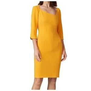 Black Halo Derek Mustard Yellow 3/4 Sleeves Sheath Classic Office Dress 12